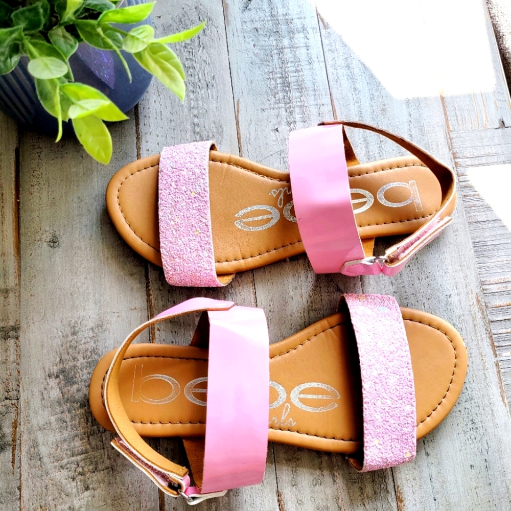 Girl's Size 4 Bebe Girls Pink Chunky Glitter Sparkle Sandals Ankle Strap